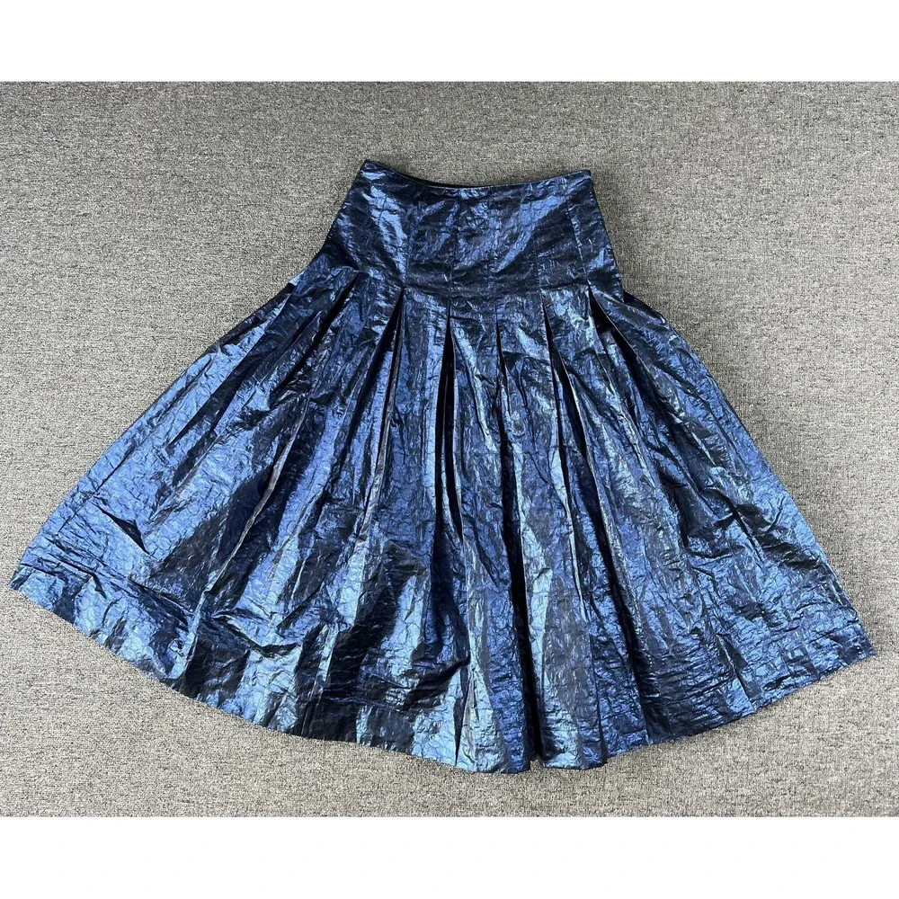 Coach Skirt Womens 0 Blue Metallic Pleated High Waist‎ Full Long Formal Party